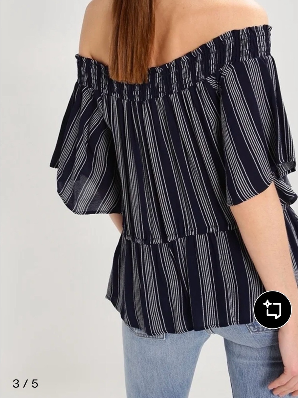 Abercrombie navy blue off‎ shoulder peplum top white stripe size medium. - Picture 4 of 13